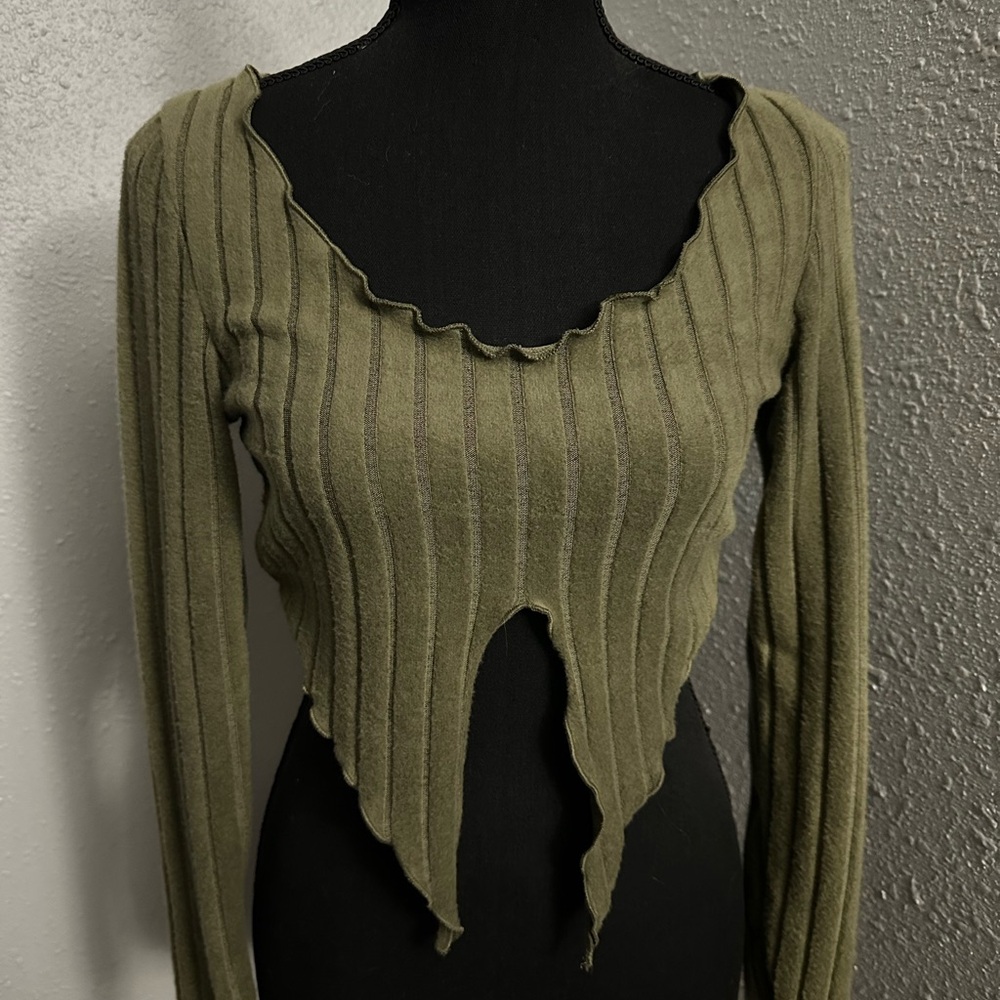 Olive Green Ribbed Long Sleeve Top